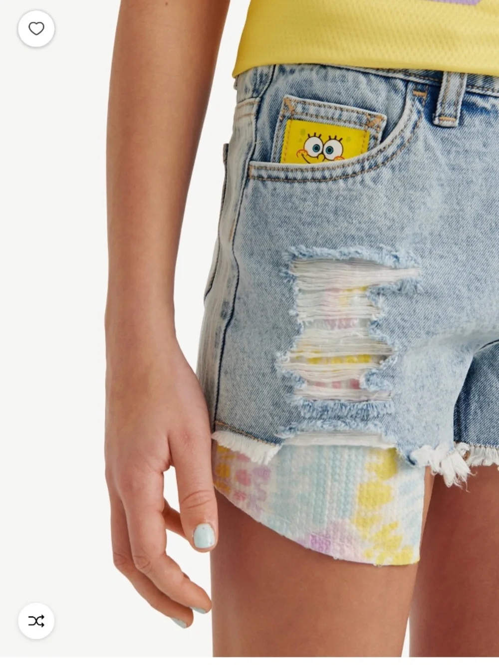SpongeBob Girls Justice Light Wash Blue Denim Sequin Shorts Size10 NWT